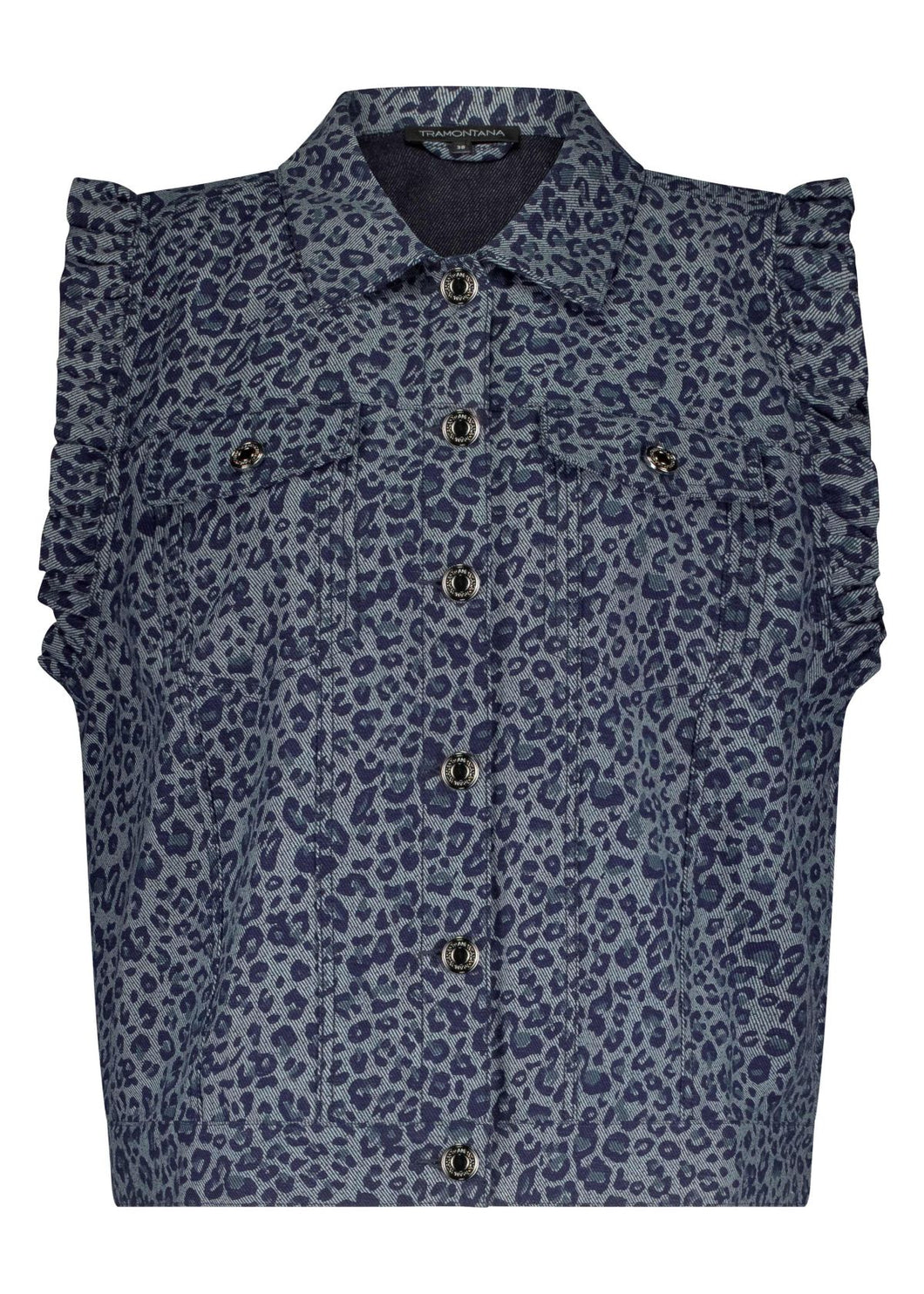 Leopard Denim Vest C06-17-801 005003  Blue denim