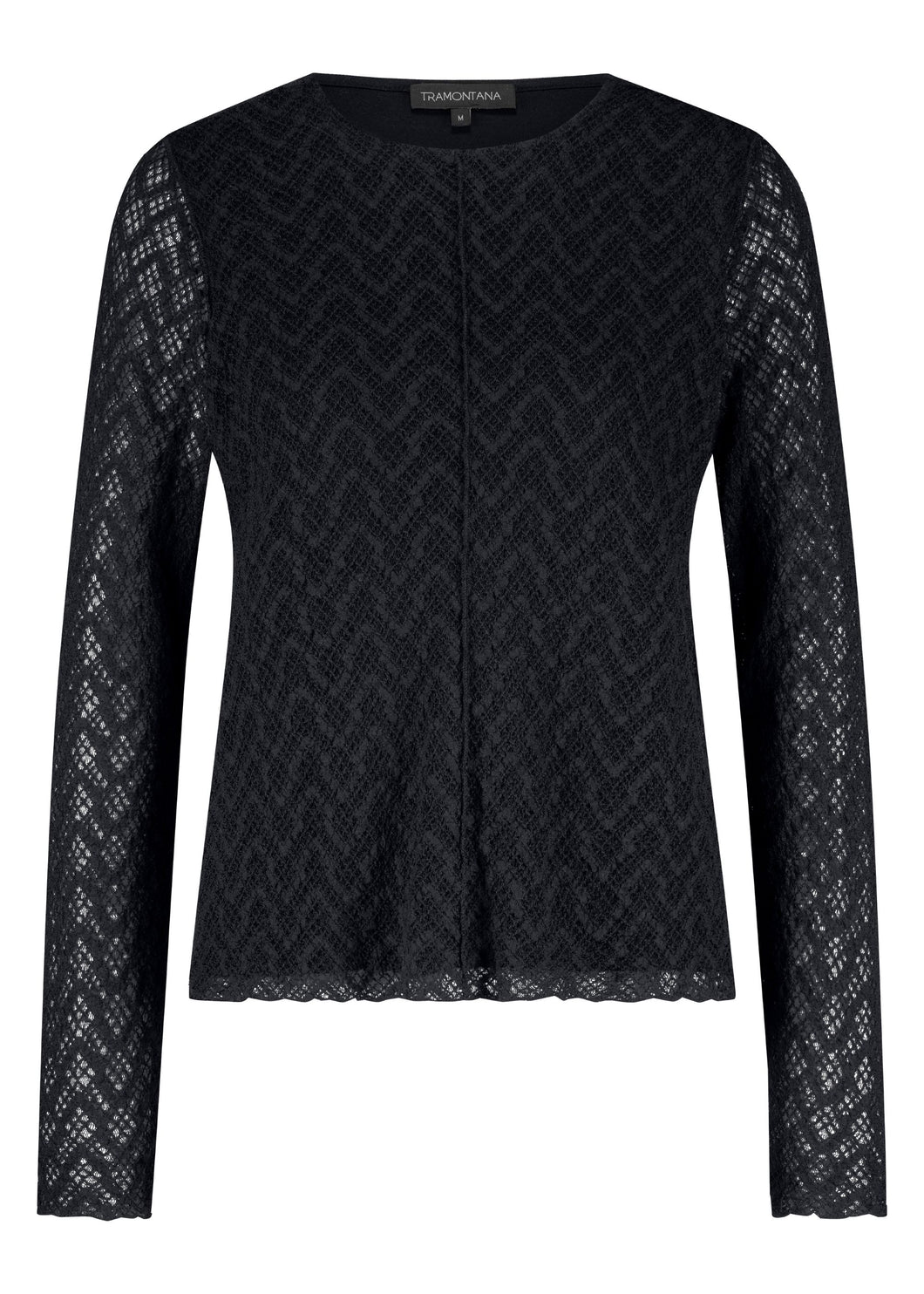 Long-Sleeve Stretch Lace Top O01-17-401 9000  Black